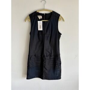 Current Elliott Coated Denim Sleeveless Shift Dress Black Size 2 Raw Edge Mini